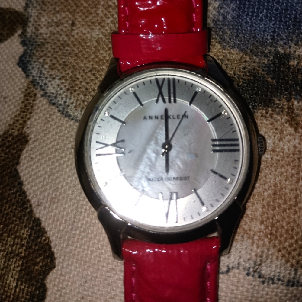 Red Genuine leather and Mother of Pearl Anne Klein watch